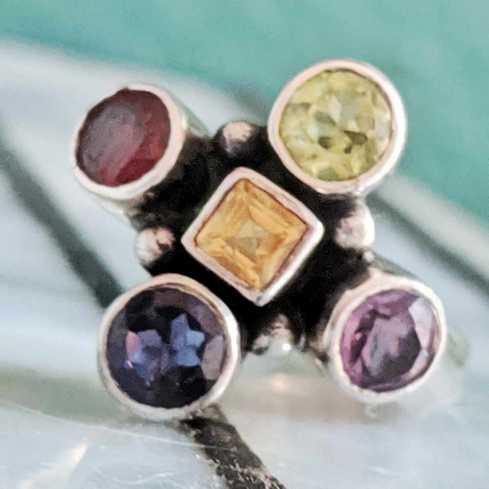 Nicky Butler Pretty Multigem Silver 925 Cross Ring